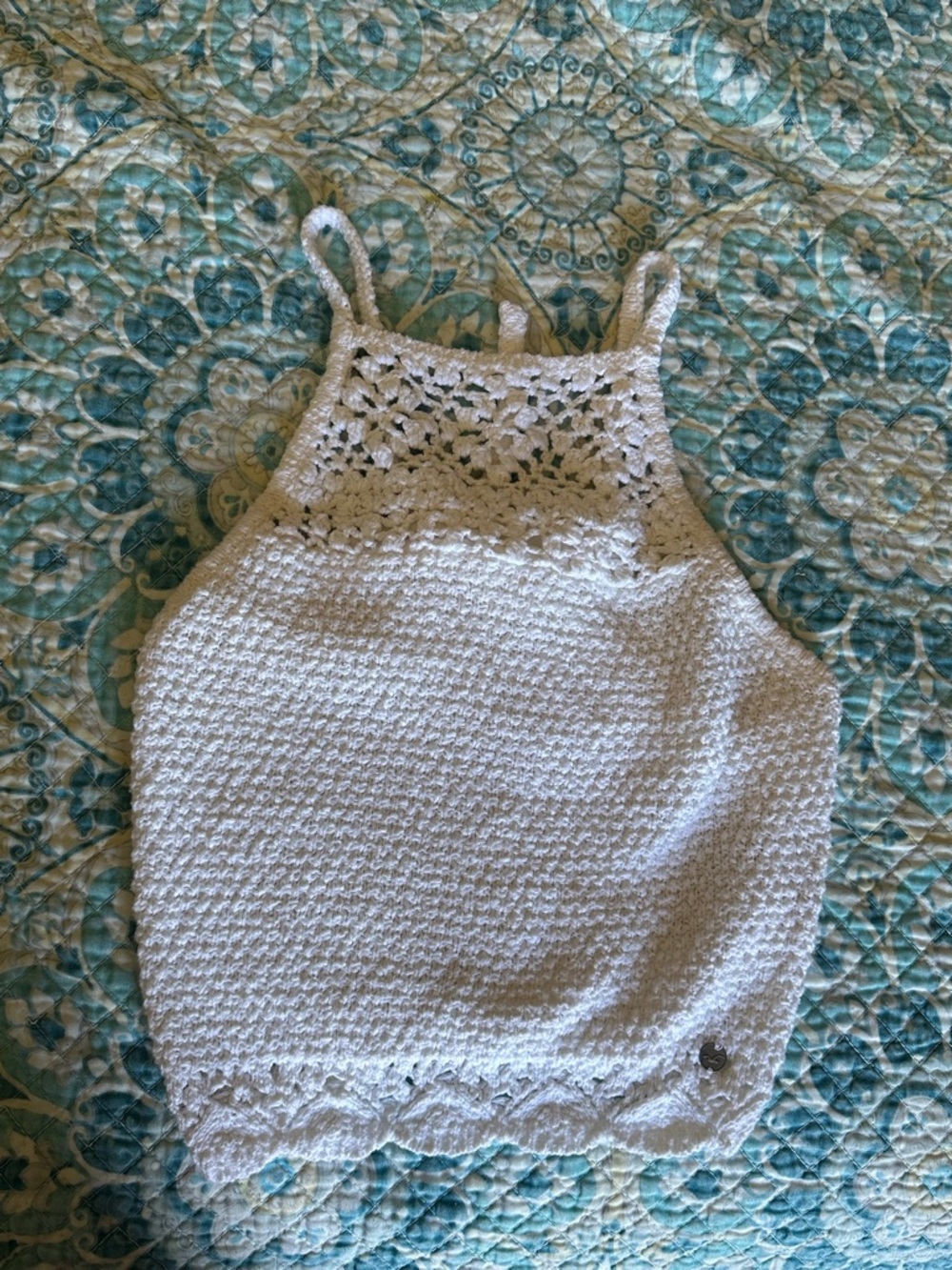 Hollister White Crochet-Trim Tank Top